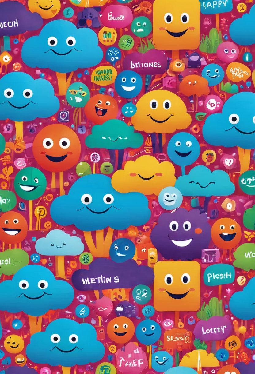 A playful and colorful digital landscape featuring cheerful characters interacting with vibrant websites filled with fun graphics and whimsical elements. Include smiling icons, animated buttons, and lively animations in a joyful setting. Use bright, eye-catching colors to evoke a sense of happiness and excitement, with playful typography blending into the scene. super-realistic. vibrant colors. bright background.